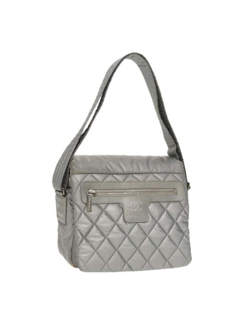 Authentic CHANEL Coco Cocoon Shoulder Bag Silver CC